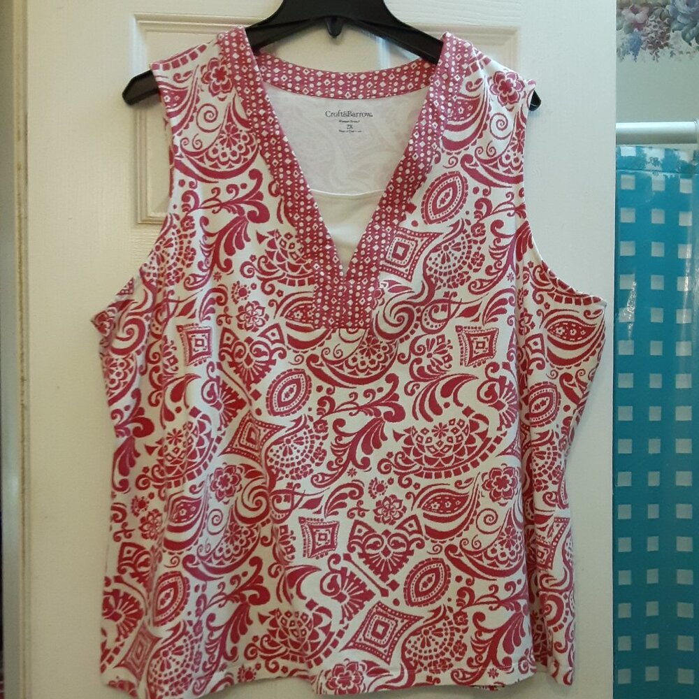 Croft & Barrow Red and White Tank Top in Size 2X